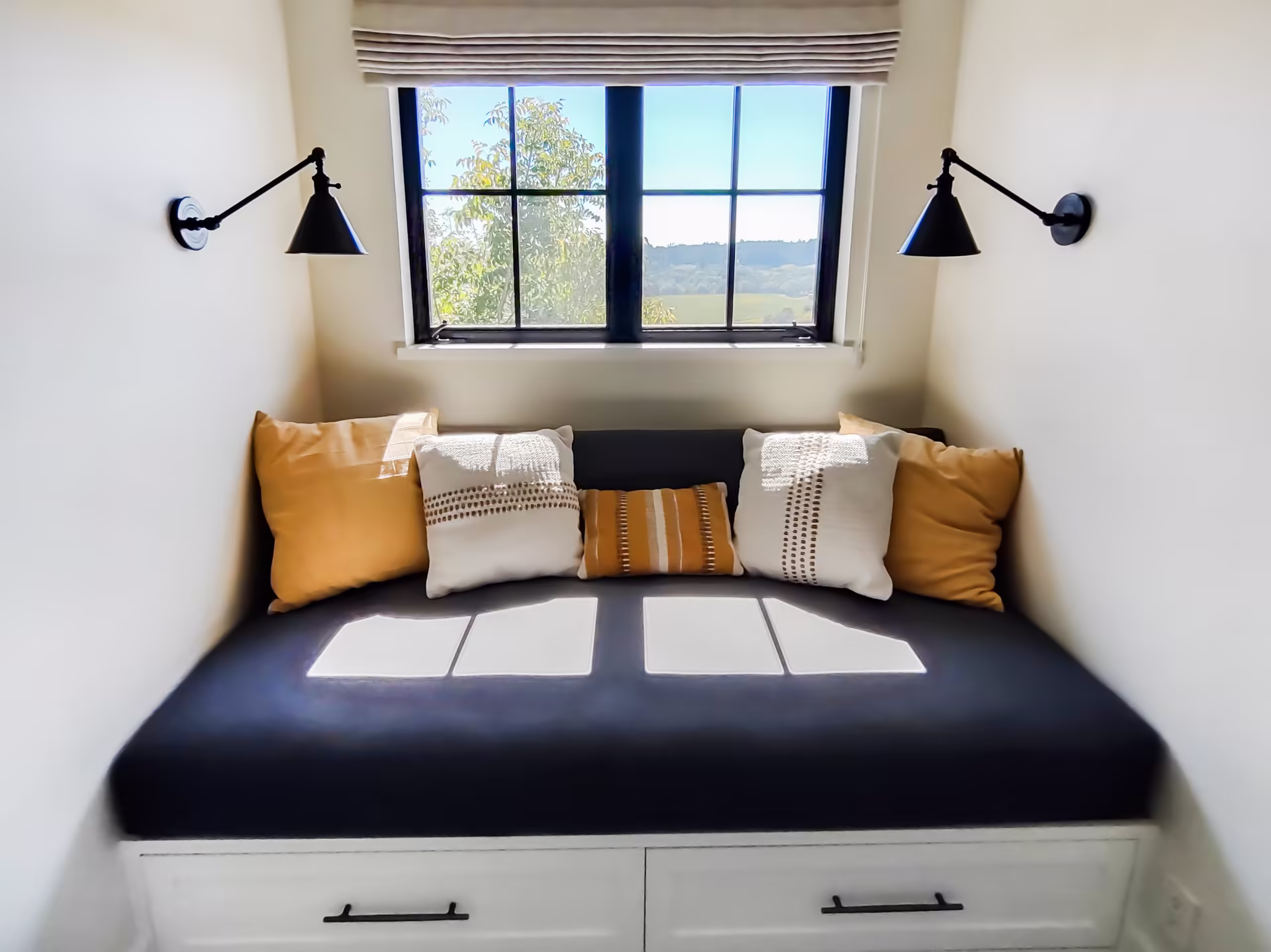 A custom window-seat cushion for a Sonoma County home by Master’s Touch Upholstery, Santa Rosa, CA